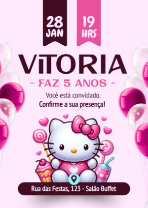 Convite de Aniversário Hello Kitty Rosa para Editar Online