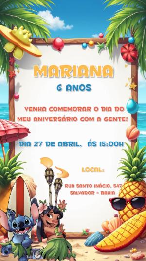 Convite de Aniversário Lilo e Stitch Tropical para Editar Online