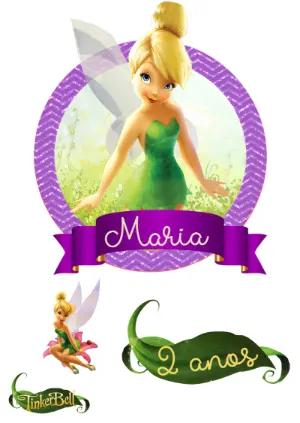 Topo de Bolo Tinker Bell Roxo e Verde para Editar e Imprimir