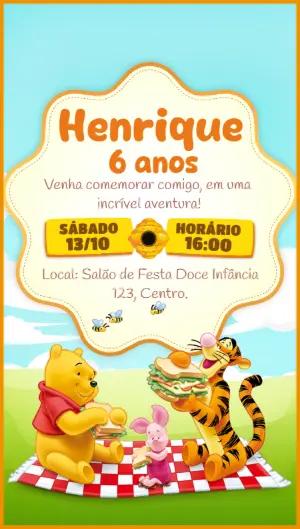 Convite de Aniversário Ursinho Pooh e Amigos para Editar Online