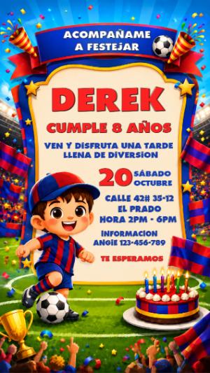 Invitación de Cumpleaños de Fútbol para Editar y Enviar