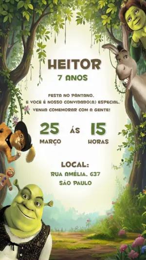 Convite de Aniversário Shrek com Personagens para Editar Online