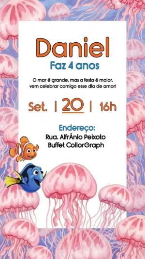 Convite Aniversário Procurando Nemo com Dory para Editar Online