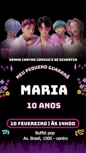 Convite de Aniversário Guerreiras do K-pop Neon para Editar