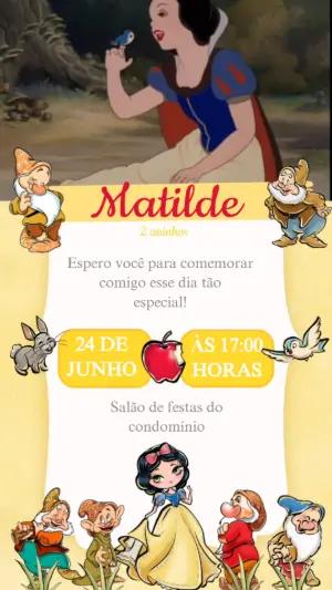 Convite Animado Aniversário Branca de Neve para Editar Online