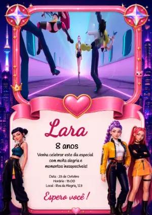 Convite Animado Aniversário K-Pop Guerreiras para Editar