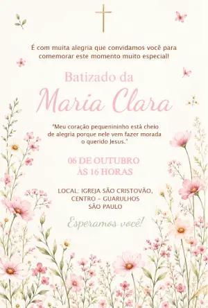 Convite de Batizado Floral Delicado Editável Online