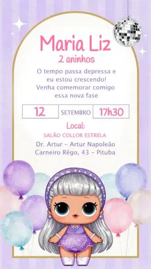 Convite de Aniversário Boneca LOL Lilás e Roxo para Editar