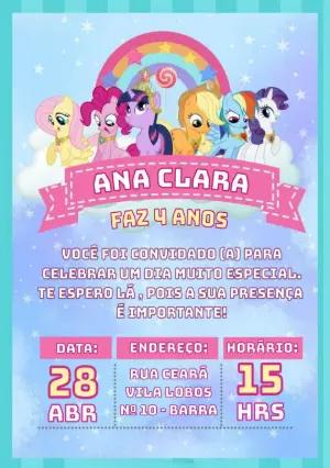 Convite de Aniversário My Little Pony para Editar Online