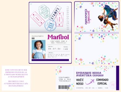 Convite de Aniversário Encanto em Formato Passaporte Editável