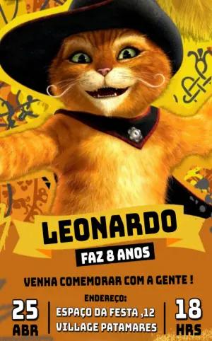 Convite Aniversário Gato de Botas para Editar Online