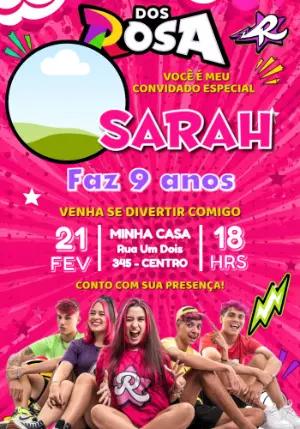 Convite de Aniversário Dos Rosa com Foto para Editar