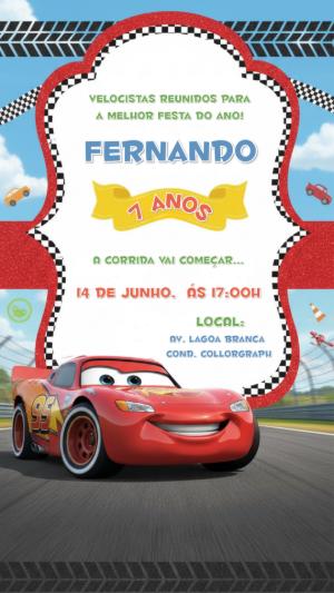 Convite Digital Carros: Festa de Corrida para Editar