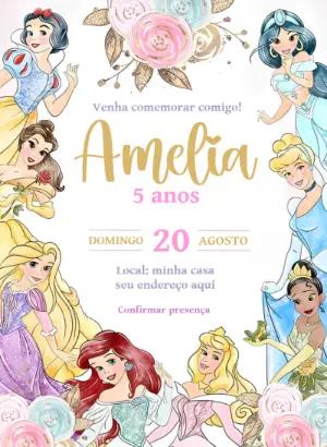 Convite de Aniversário Princesas Disney para Editar Online