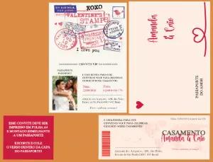 Convite de Casamento Editável com Tema Passaporte e Viagem com foto