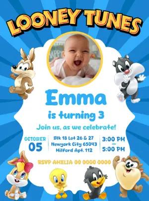 Looney Tunes Baby Birthday Invitation Editable Template