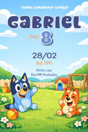 Vídeo Convite de Aniversário Bluey e Bingo para Editar Online