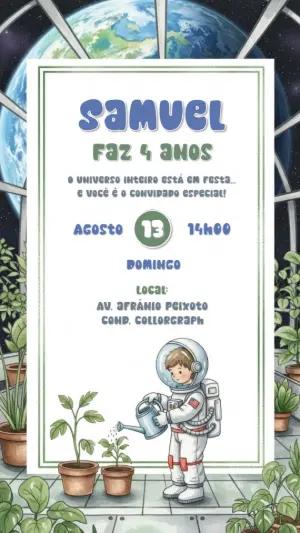 Convite Aniversário Astronauta Fofo para Editar Online