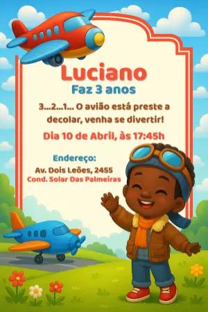 Convite Aniversário Aviador Menino para Editar Online