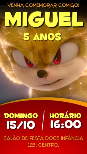 Convite Animado Aniversário Super Sonic para Editar Online