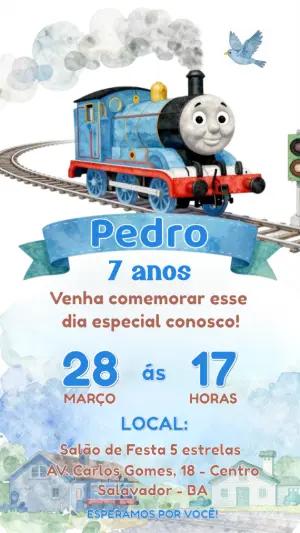 Convite Digital Infantil Tema Trem Thomas para Editar