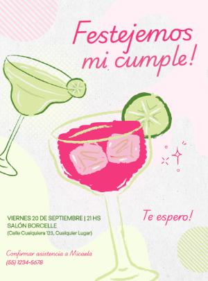 Invitación de Cumpleaños con Cócteles Rosa y Verde para Editar