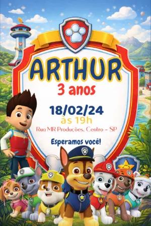 Convite Digital Infantil Patrulha Canina Editável