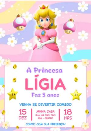Convite de Aniversário Princesa Peach Pastel para Editar