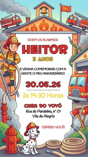 Convite de Aniversário Bombeiro Infantil para Editar Online