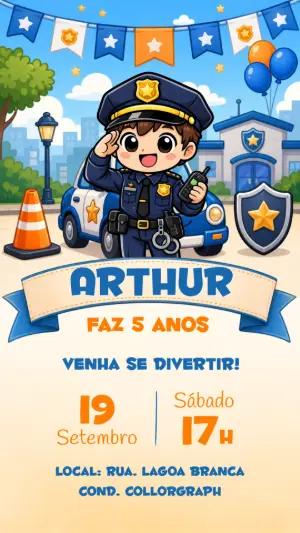 Convite Aniversário Policial: Modelo Digital para Editar