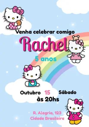 Convite de Aniversário Hello Kitty nas Nuvens Editável
