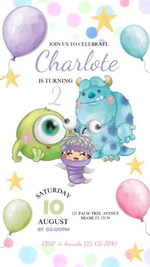 Cute Monsters Birthday Invitation Editable Template