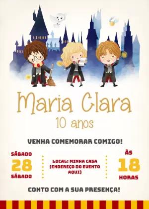Convite de Aniversário Harry Potter com Personagens para Editar