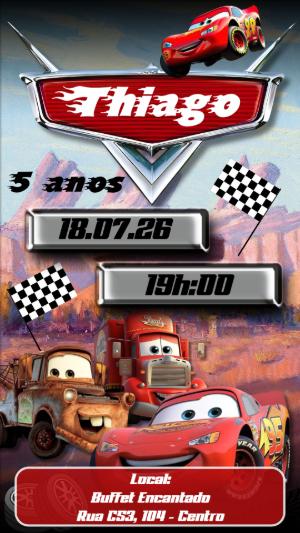 Convite Digital Carros: Modelo Editável de Aniversário Infantil
