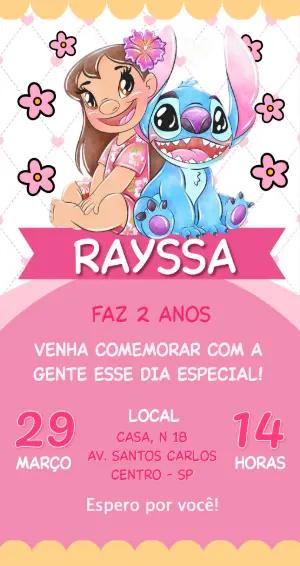 Convite de Aniversário Lilo e Stitch Rosa para Editar Online
