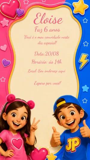 Convite de Aniversário Maria Clara e JP Editável