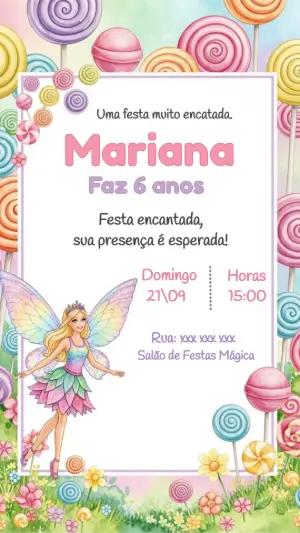 Convite Aniversário Barbie Fada Mundo Doce para Editar
