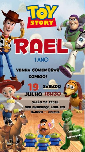 Convite de Aniversário Toy Story com Personagens Editável