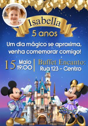 Convite Aniversário Mickey e Minnie Castelo com Foto para Editar