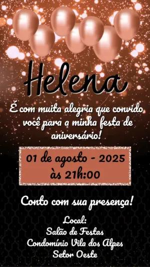 Convite Animado Aniversário Balões Rosê para Editar Online