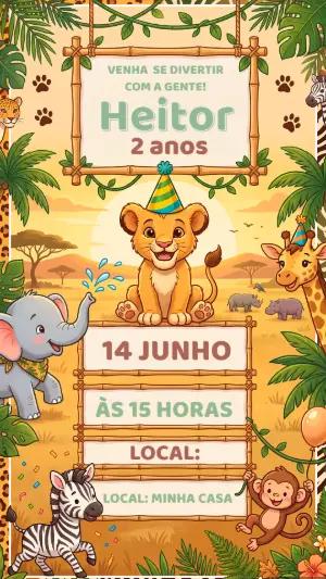 Convite de Aniversário Safari Baby Fofo para Editar