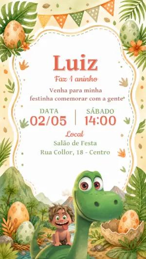 Convite de Aniversário O Bom Dinossauro Editável