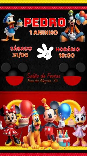 Convite Aniversário Turma do Mickey Mouse para Editar Online