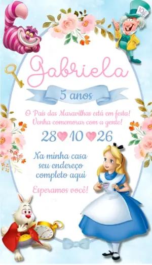 Convite de Aniversário Alice no País das Maravilhas Editável