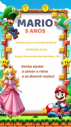 Convite de Aniversário Super Mario Bros para Editar Online