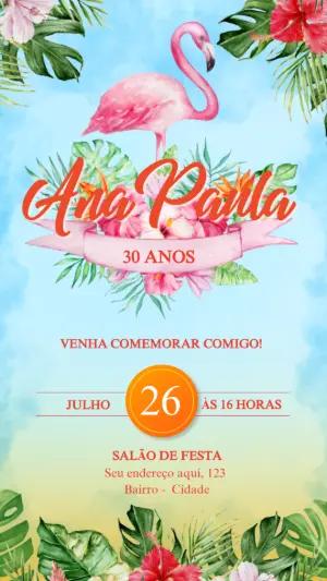 Convite de Aniversário Tropical Flamingo para Editar Online