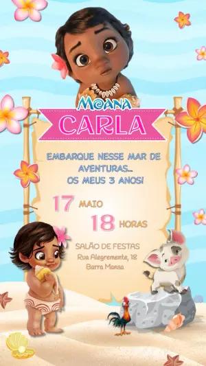 Convite Aniversário Moana Baby para Editar Online