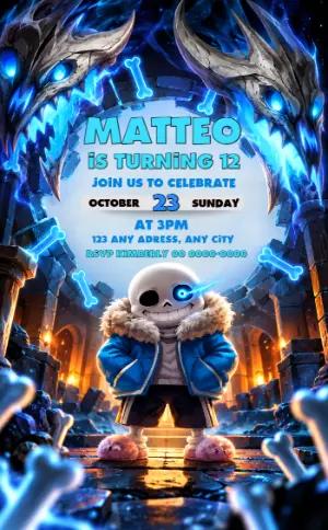 Sans Undertale Birthday Invitation Editable Template