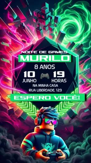 Convite de Aniversário Gamer Roblox Moderno para Editar