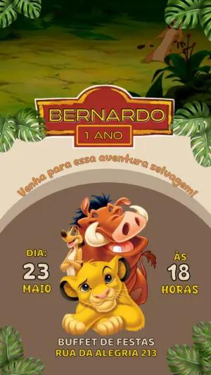 Convite Animado Aniversário Rei Leão para Editar Online